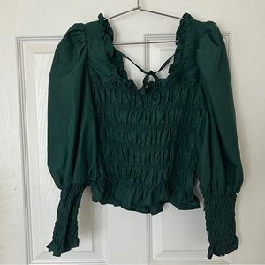 green ruche puffy sleeve top